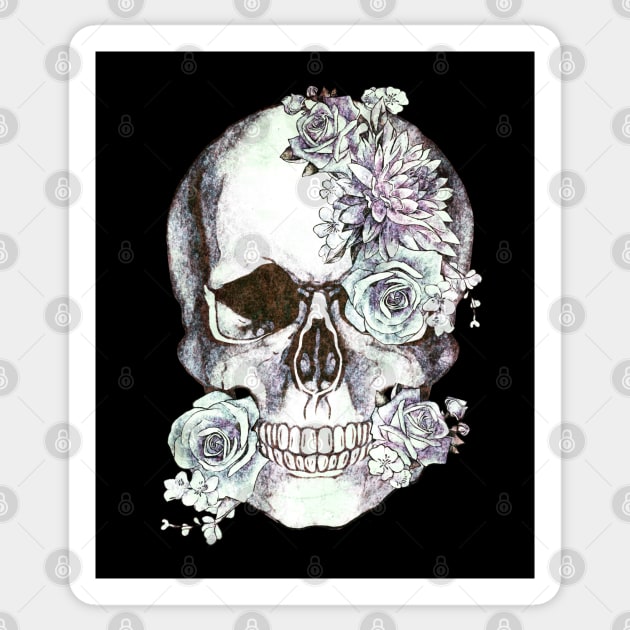 Floral Skull antiche white roses and peony Sticker by Collagedream